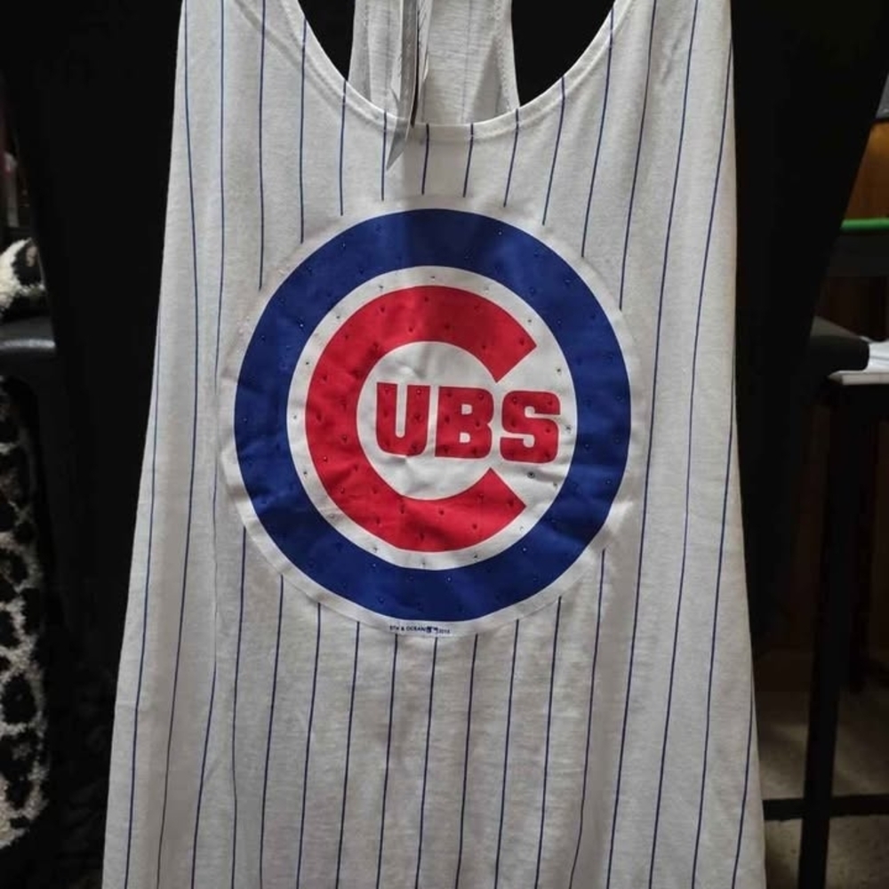 Source Unknown White and Blue Striped Tank Top